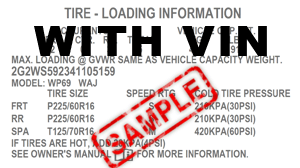 TIRE AND LOADING LABEL with VIN