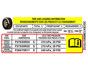 TIRE AND LOADING LABEL with VIN