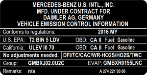 EMISSION CONTROL LABEL