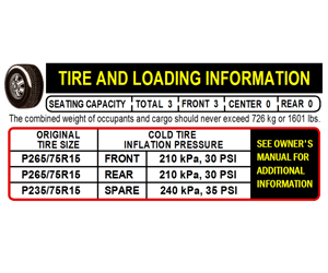 TIRE AND LOADING LABEL W/O VIN