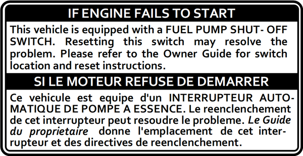  Sample Fuel Pump Sut-off Label